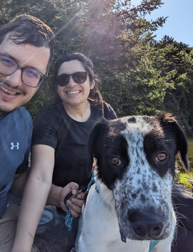 Alexis, her husband and a dog Huck